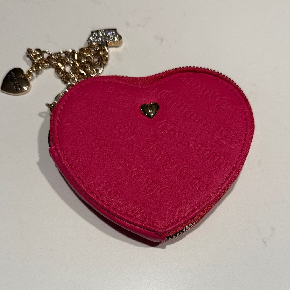 Juicy Couture Fuchsia Heart Pouch with Gold Chain